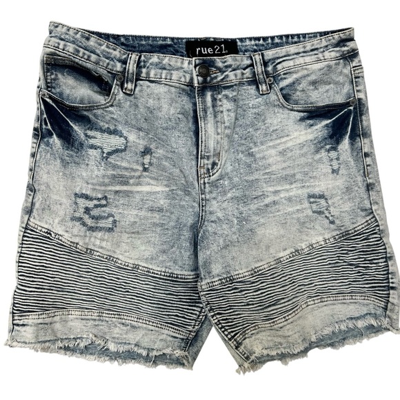 Rue21 Jean Shorts Men Supreme Flex Distressed Light Blue XL Grunge Thrashed Y2K - Picture 1 of 16
